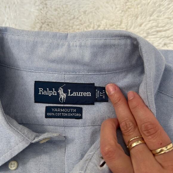 Vintage Ralph Lauren Shirt Mens 17 36/37 Blue Yarmouth Oxford Long Sleeve Preppy - Picture 3 of 7